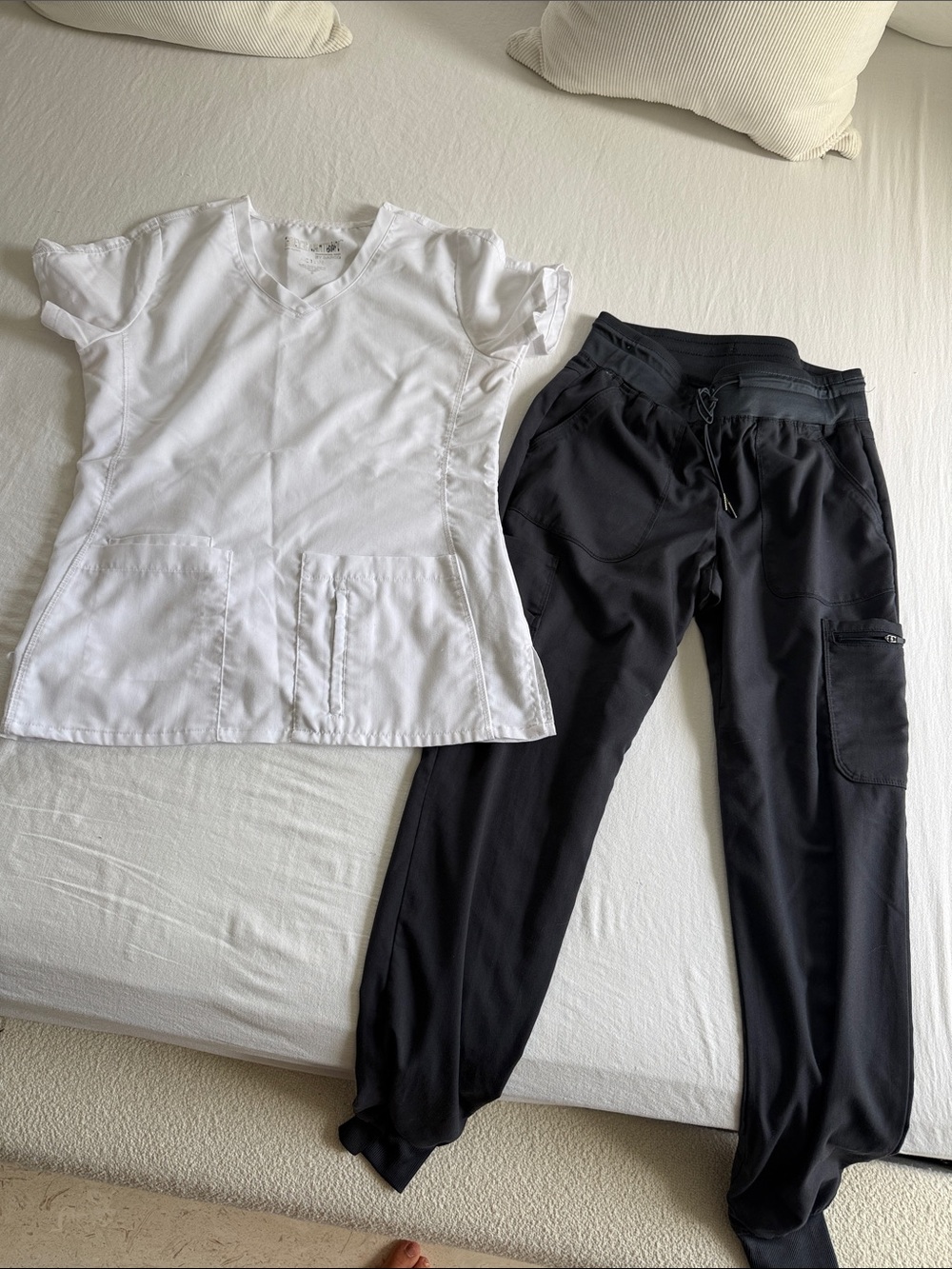 Grey's Anatomy White Scrub Top with Black Jogger Scrub Pants